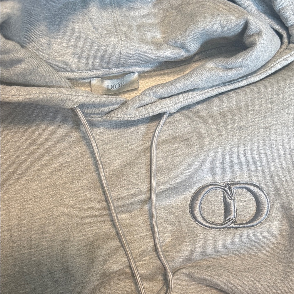 Dior Light Gray Hoodie with Embroidered Logo